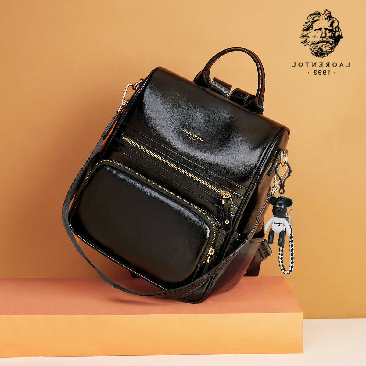 Leather Backpack Split Style LAORENTOU Backpack for Women 2025 New Fashion Casual Handbag Girl's School Bag Large Capacity with Small Pendant H