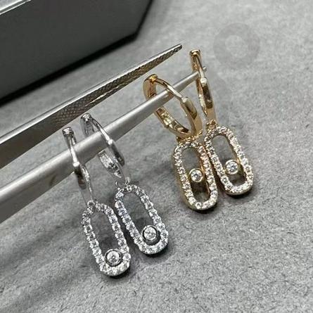 Luxury Designer Mes Gold Plated Rectangular Drop Earrings Sliding Stones Geometric U Shape Dangle Earring Full Paved Rhinestone Party Wedding Statem