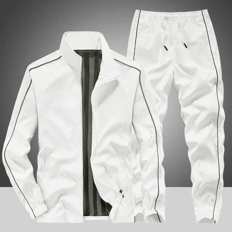 and Men's Tracksuits Spring Autumn New Fashion Solid Color Sports Fitness Jacket Set Men's Loose Comfortable Plus Size High-grade Two-piec