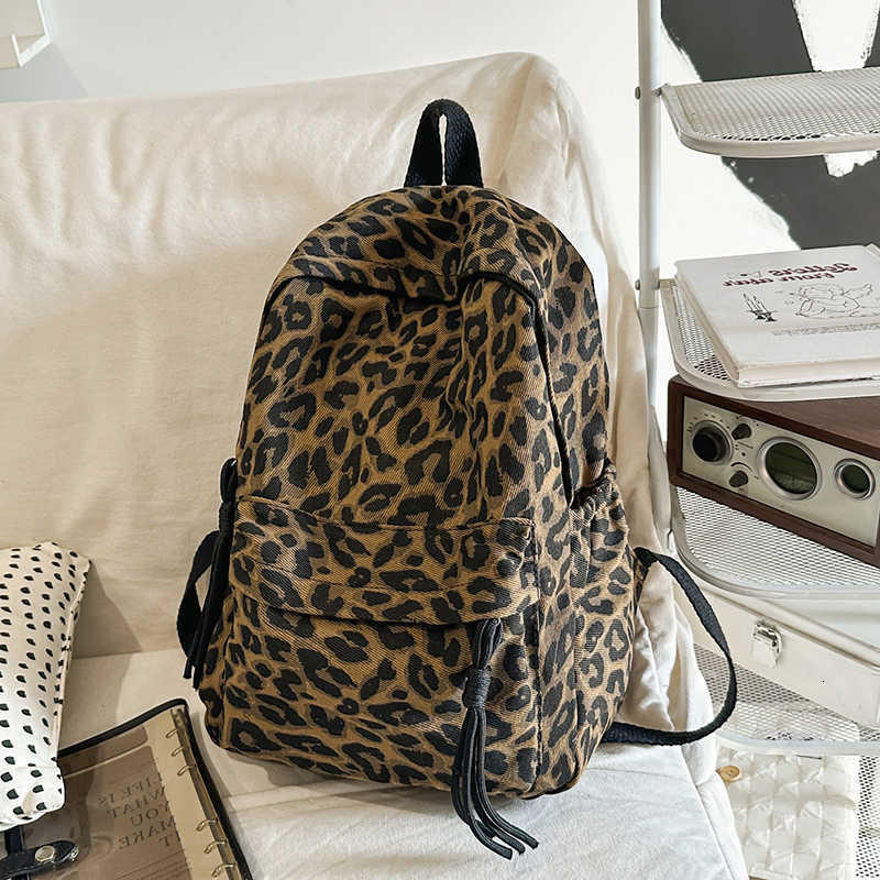 Print Backpack Leopard Style Women's Canvas Backpack Drawstring Decor Adjustable Strap Casual Daily School Travel Bag 2026 New Trend Back Pack
