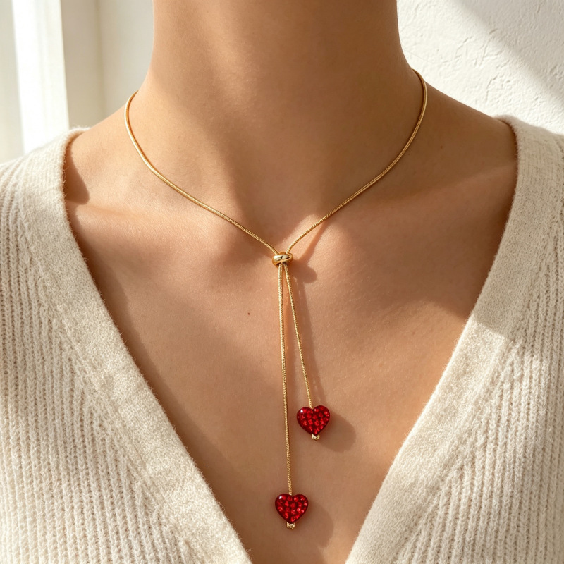 Simple stylish heart necklace, simple, elegant and exquisite tassel pendant heart-shaped collarbone chain, holiday jewelry for women