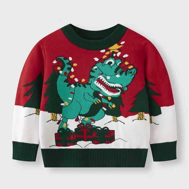 New 2025 Winter Children's Pullover Christmas Sweater Dinosaur Print Warm Soft Knitwear Baby Boys Girls Clothing Xmas Look Pullover Top C260921