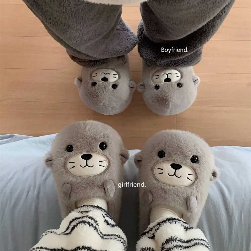 Cute Cartoon Seal Baby Comfortable Home Slippers Casual Kaii 3D Shape Indoor Non-slip Winter Plush Parent-child Slippers T260922