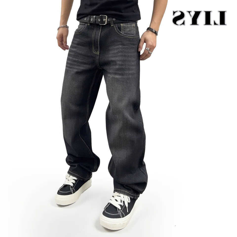 Autumn Mens Black Loose Straight leg 2025 Retro Washed Basic Denim Pants Winter Business Casual Baggy S260922RTSE