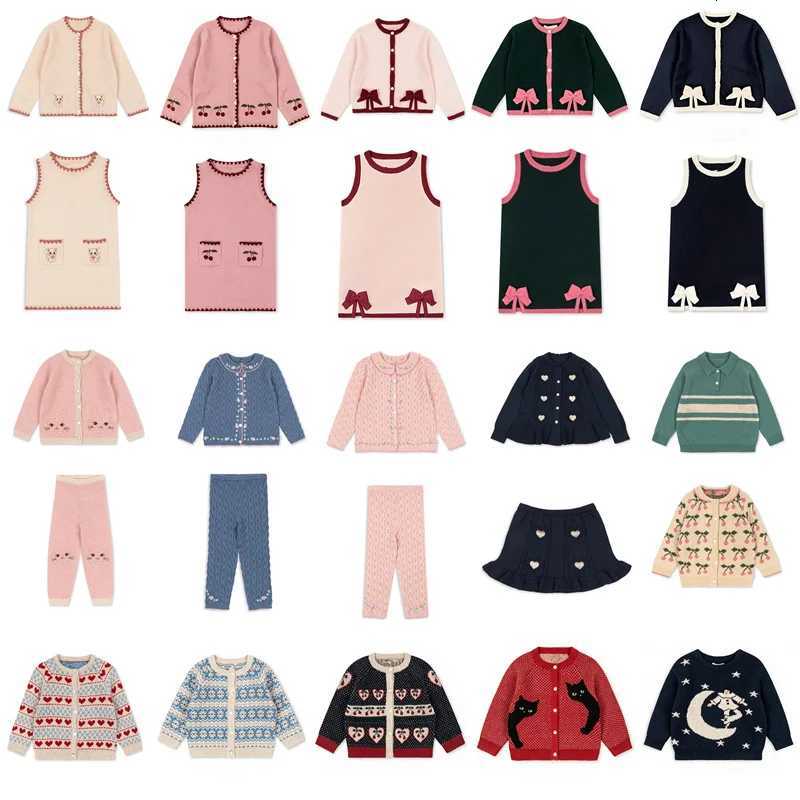 Girls Knitted Sweaters and Pullover Pant Suit 26 Autumn Winter Cherry Cartoon Printed Long Sleeve Kids Knit Cardigan Outwear Clothing C260921