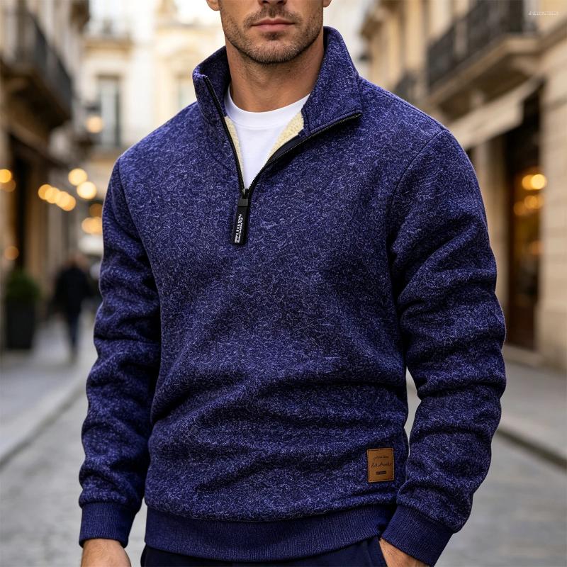 Tops térmicos cálidos de invierno para hombre, jersey con cremallera de un cuarto con forro de Sherpa, sudadera con cuello levantado, manga larga co