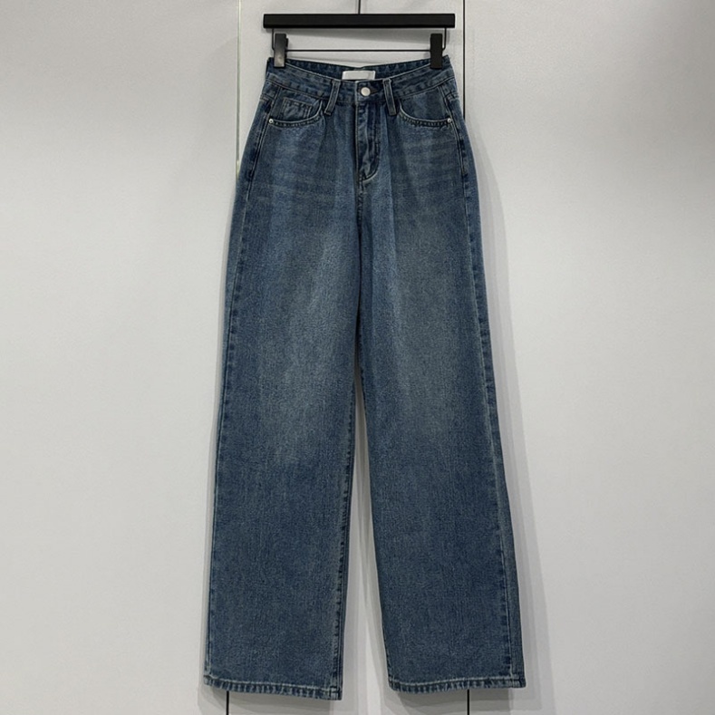 Brand Straight Jeans For Women Denim Vintage High Waist Wide Leg Street Casual Pants Skinny Versatile Commute Chic Trousers