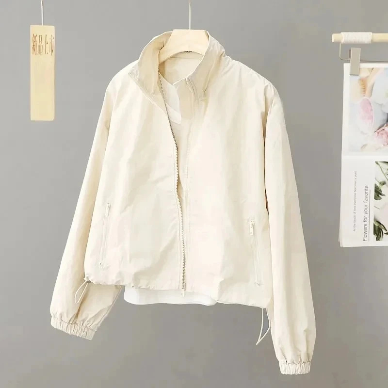 2025 Women's Short Jacket Spring Autumn Casual Femme Windbreaker Stand Collar Tooling Jacket Basic Zipper Coat Tops 260922