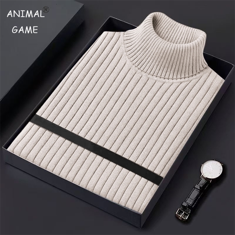 Autum Men's Slim Fit Pullover Sweaters Long Sleeve Turtleneck Sweater Casual Stripe Knitted Winter Warm Outdoor Streetwear 260920