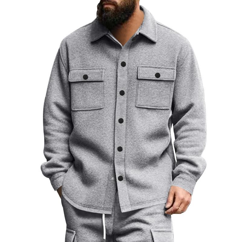 Mens Casual Shacket Long Sleeve Button Up Shirt Jacket Turn Down Collar Dual Chest Flap Pockets Relaxed Fit Outerwear Top