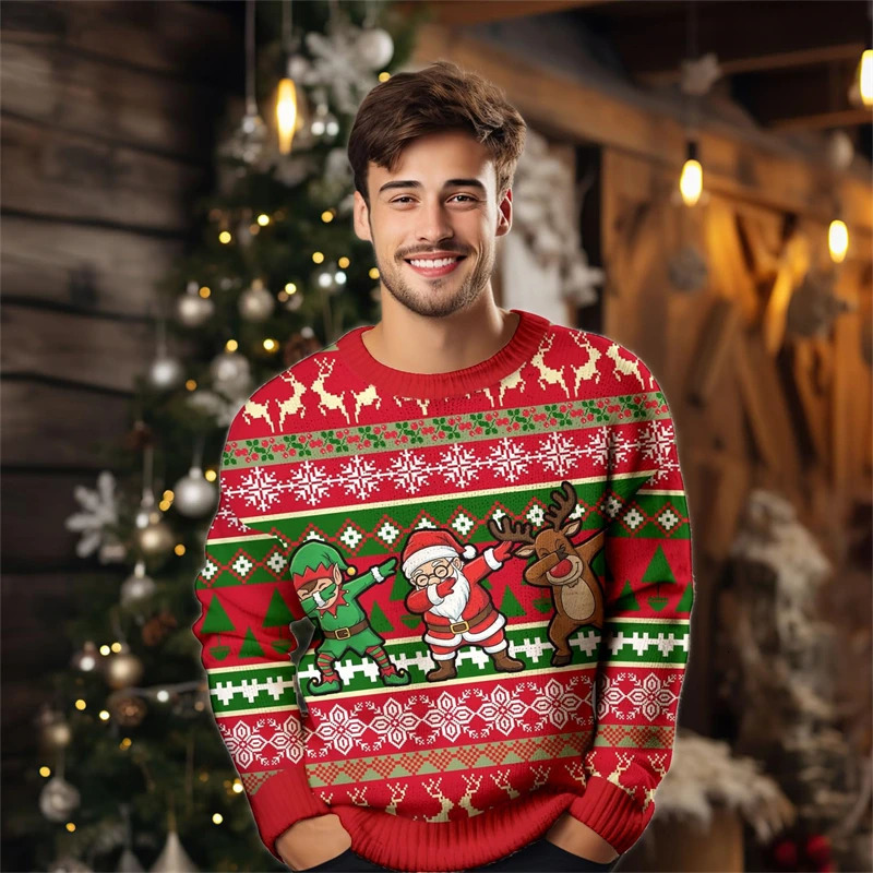2026 Mens Christmas Ugly Sweater Fashion Santa Jesus Alpaca Crewneck 3D Printed Xmas Sweatshirts Casual Oversized Pullovers 260922