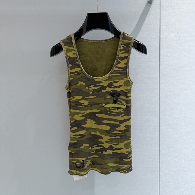 Y2K Camo Ribbed Tank Top Women Designer Printed Round Neck Slim Fit Sleeveless Top Night Club Street Style T Shirts