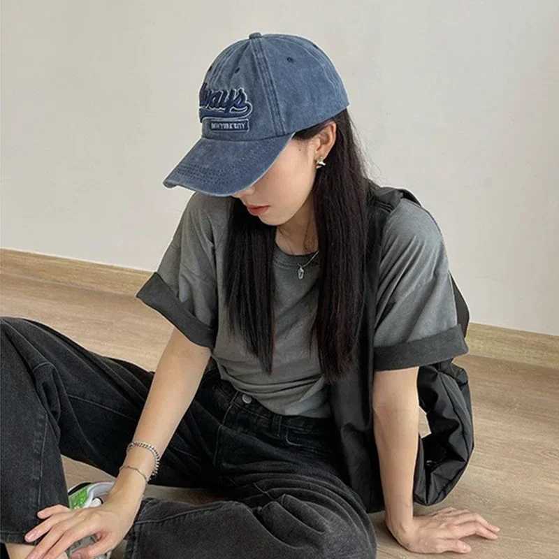 Letter Baseball Hat For Women Fashion Retro Washed Cotton Peaked Cap Solid Color Duck Tongue Hat Cotton Unisex Outdoor Sun Visor M260921