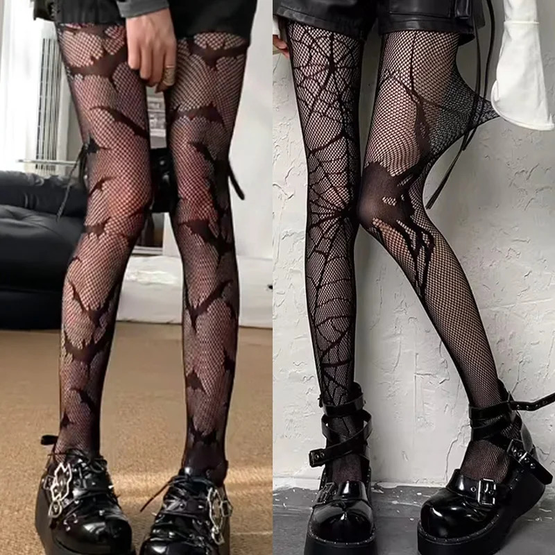 Fashion Spider Hollow Out Fishnet Stockings Gothic Punk Cosplay Socks Black Tights Bat Shape Sexy Stockings Nylon Pantyhose 260922
