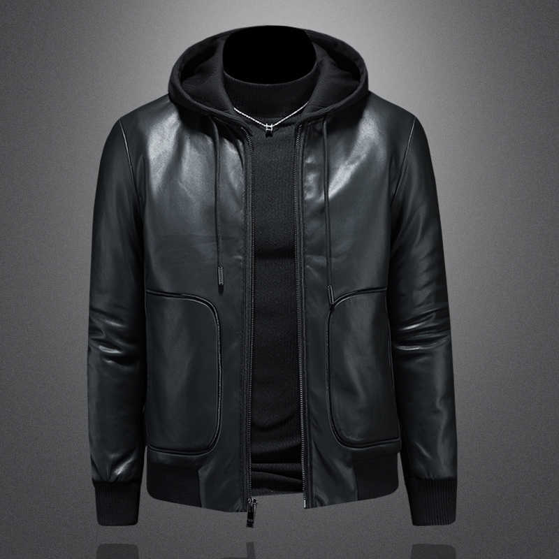 White Parkas Minglu Men's Down Goose Down Pu Leather Men's Coats Luxury Solid Color Hooded Zipper Casual Male Jackets Fashion Down Man Ove