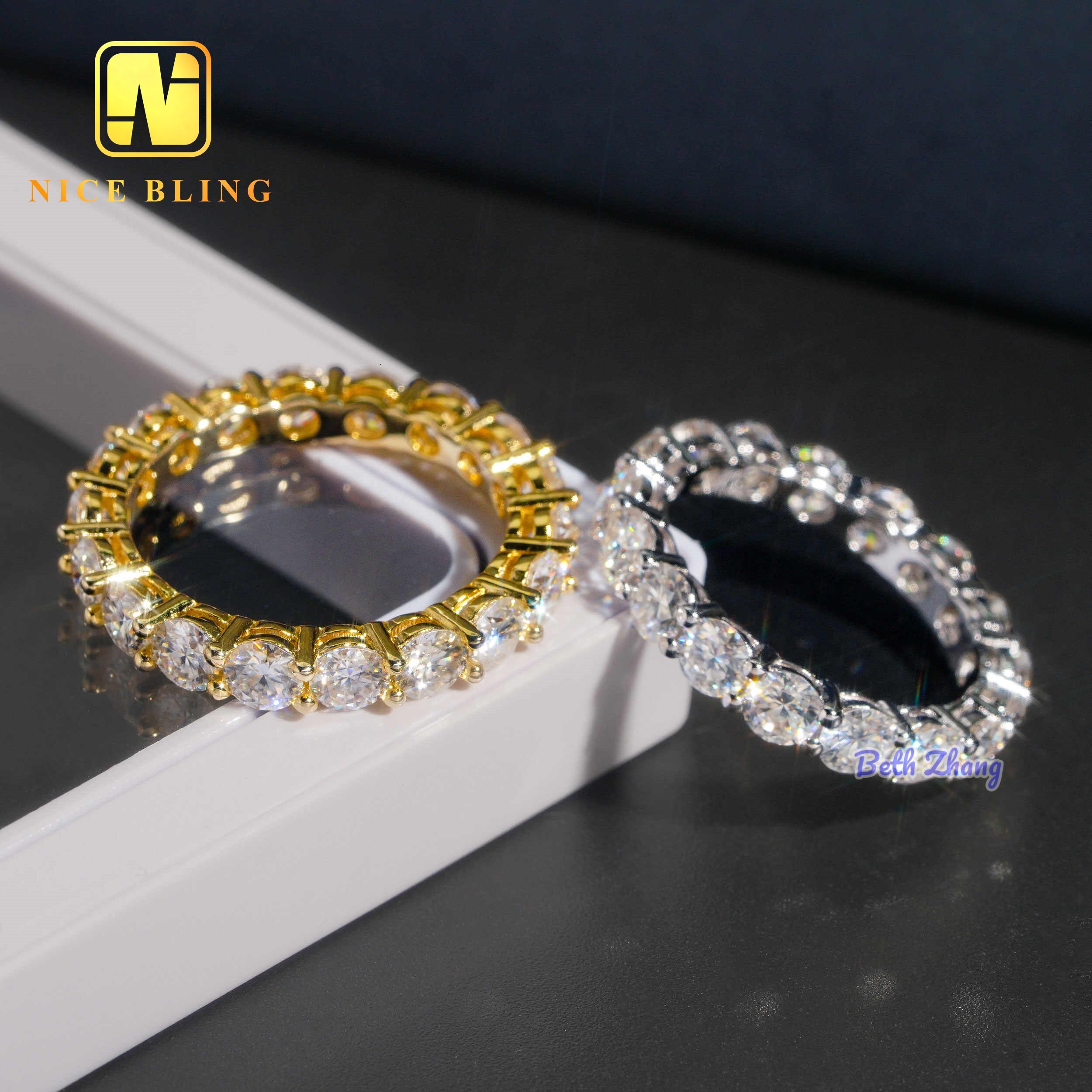 Luxury Engagement Band 925 Sterling Silver 4mm Vvs Moissanite Diamond Tennis Rings Fashion Eternity Wedding Band for Men Women