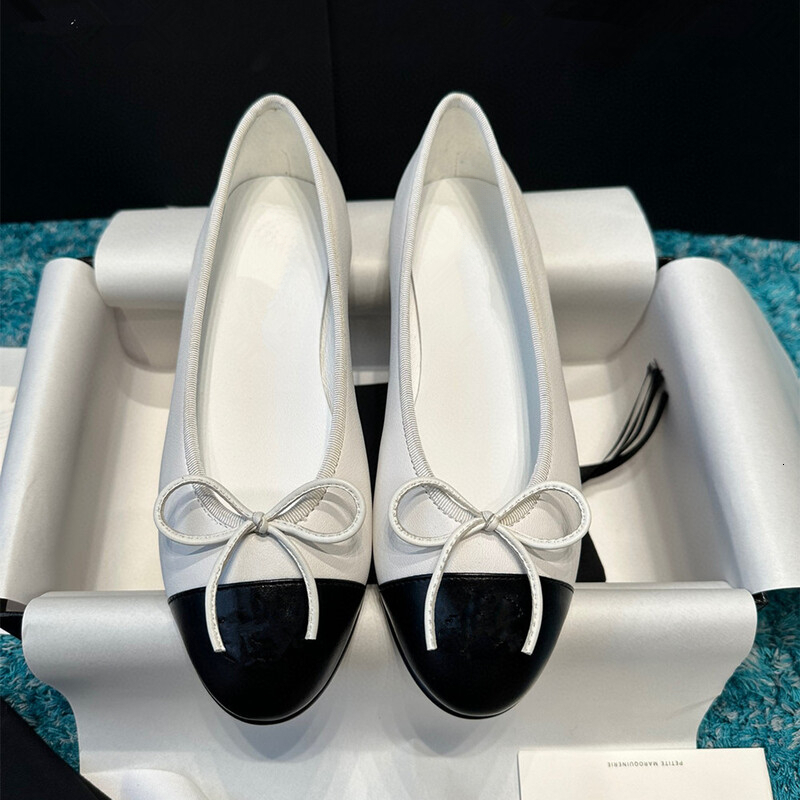 Channelflats Designer Shoes Mary Jane Ballet Flats Women Leather Cap Toe Flat Shoes Two Tone Classic Slip On Casual Walking Everyday Footwear