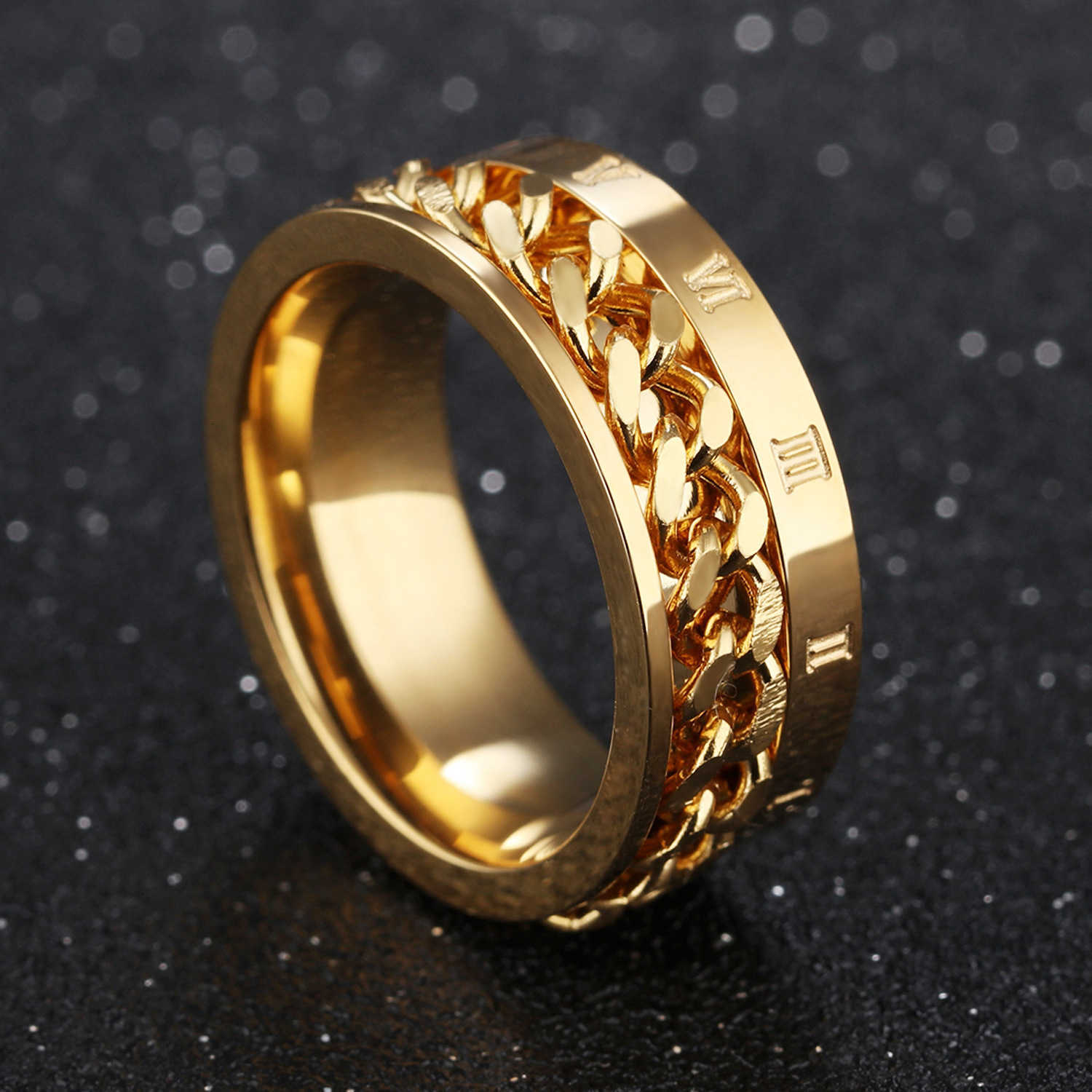 Rings Cool Band Stainless Steel Rotatable Men Ring High Quality Spinner Chain Punk Women Jewelry for Party GiftT260922