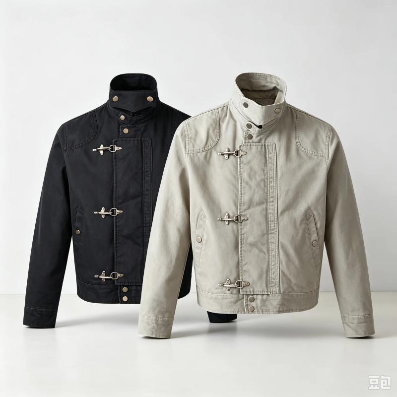 Mens Jacket Harajuku American Vintage Streetwear Buckle Short Workwear Coat Stand Collar Loose Fit Unisex Spring Autumn Clothes