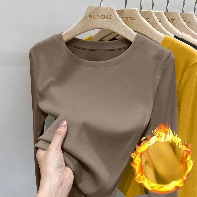 Women's Autumn Warm Threaded Bottom Shirt Winter Solid Color Round Neck Long Sleeve T-shirt Top Sweater Warm Underwear Pullover 260921
