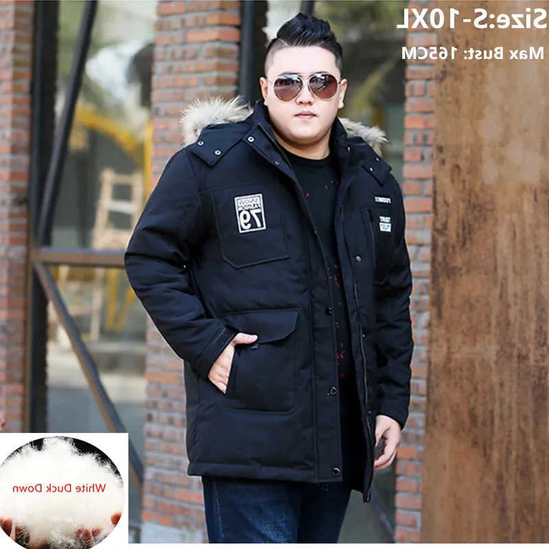 Down Parkas Men's Winter Men's White Down Coat Hooded Plus Size 8XL 10XL 150KG Heavyweight Thick Parka Warm Puffer Big and Tall Thermal Ou