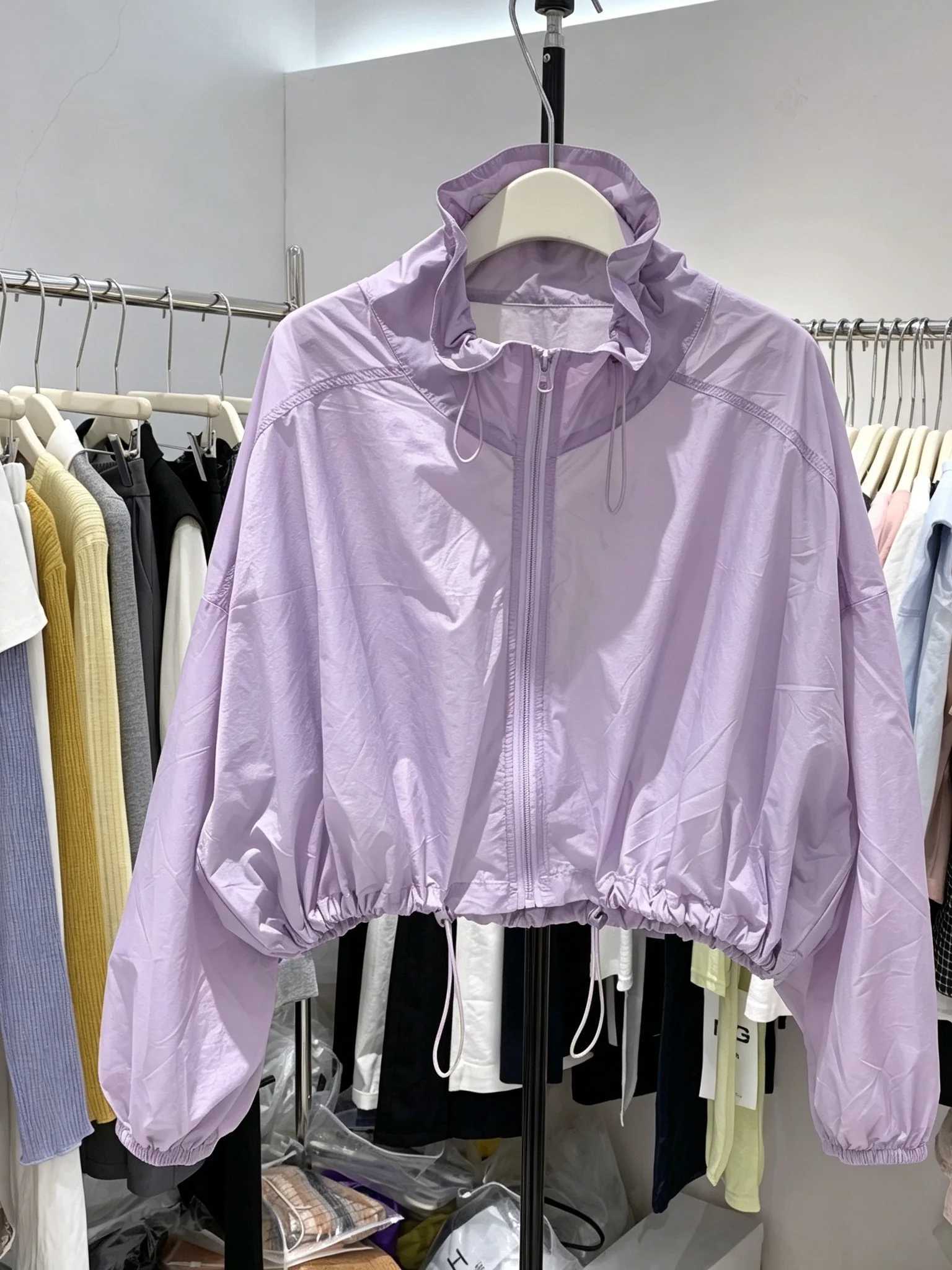 Women's Jackets Summer 2026 Women's Zipper Short Coat Loose Thin Sun Protection Casual Top Stand Collar Fashionable Commute Style Long Sle