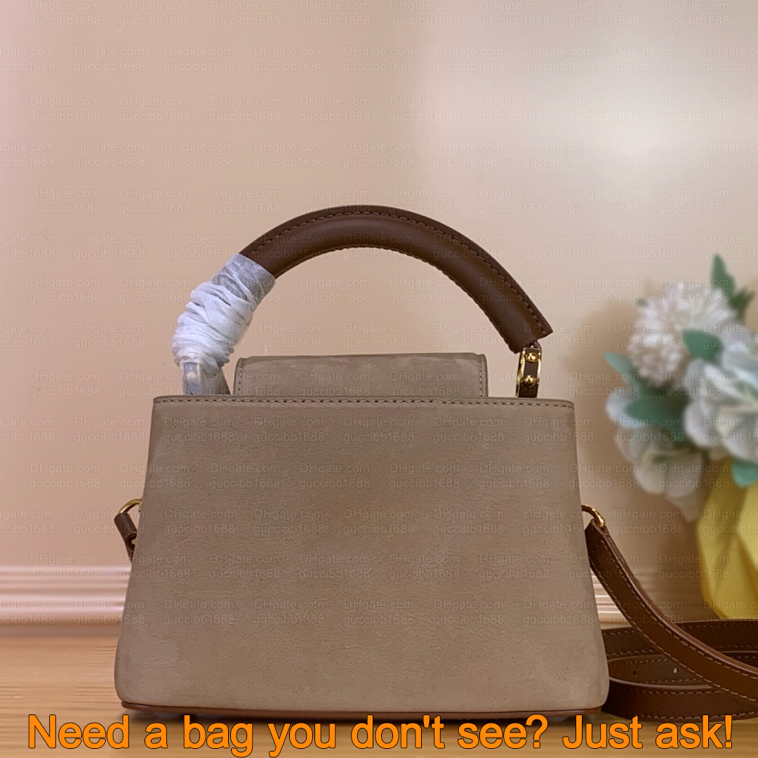 12A Definite Mirror Quality Designer Tote Bags Mini Capucines Handbag for Women 21cm 27cm Suede Leather Shoulder Bags Khaki Crossbody Purse with Box