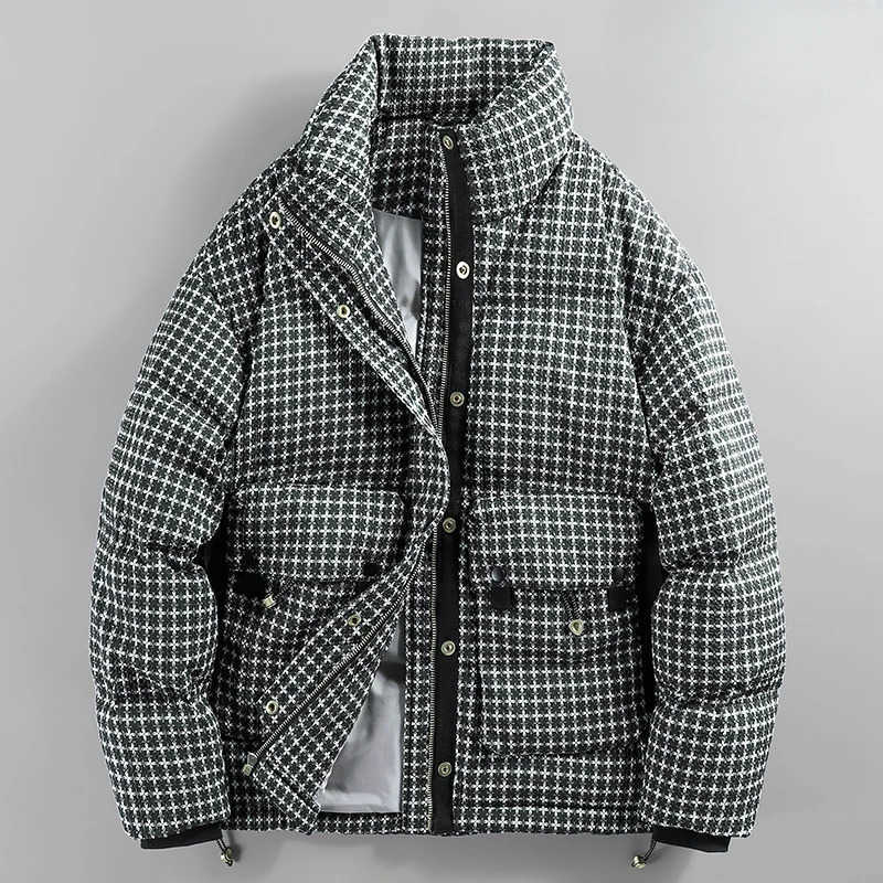 Men Men's Down 2024 Parkas Winter New Fashion White Duck Down Jackets Men's Stand Collar Plaid Pockets Coats Male Thicken Warm Down Overco