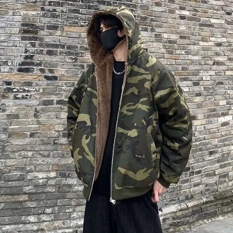 2024 Men's Down Parkas LUZHEN Winter Stylish Original Lamb Wool Liner Warm Parka Coat Men's Fashion Street Camouflage Printed Hooded Jacke
