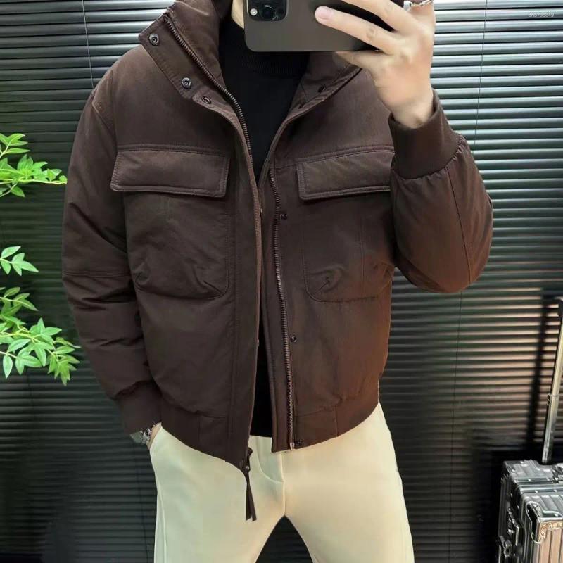 Winter Stand-up Collar Cotton-padded Jackets Men's Fashion Pockets Casual Parkas Male Solid Color Warm Overcoats K319
