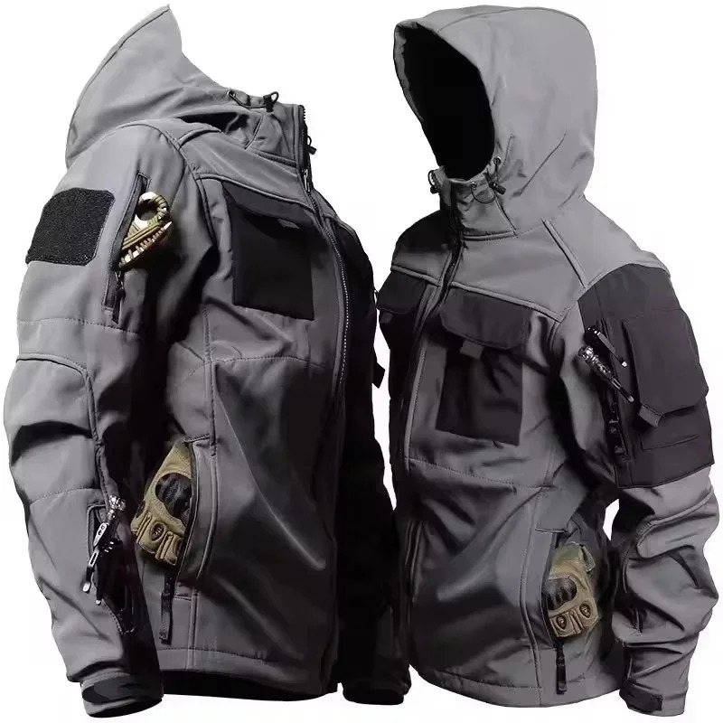 Autumn WinterTactical Jackets Men Military Soft Shell Waterproof Windproof Hooded Jacket Outdoor Functional Multi-pockets 260922