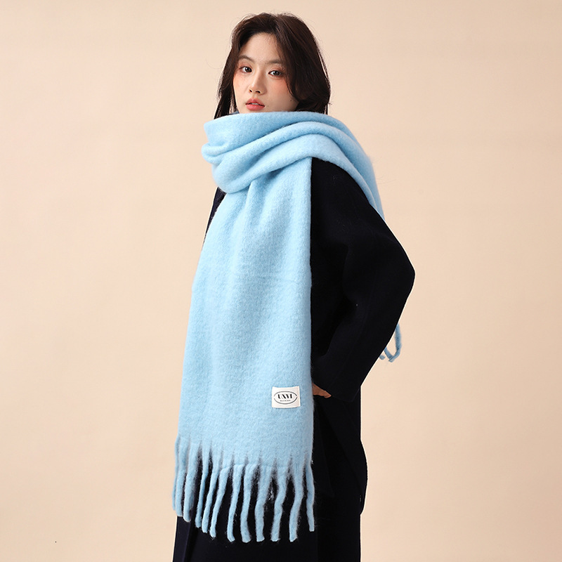 2026 new wool simple solid color scarf Iceland blue autumn winter warm versatile European and American style mohair shawl