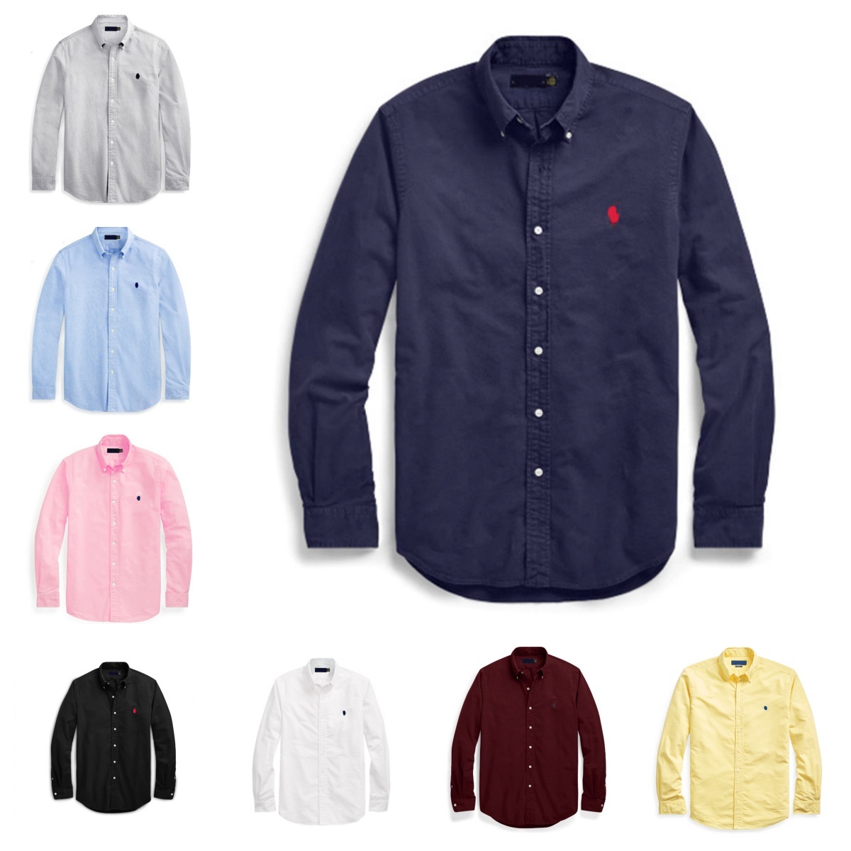 Cross-border foreign trade Paul classic pony logo embroidered Oxford fabric solid color men's pure cotton long-sleeve shirt jacket top a4