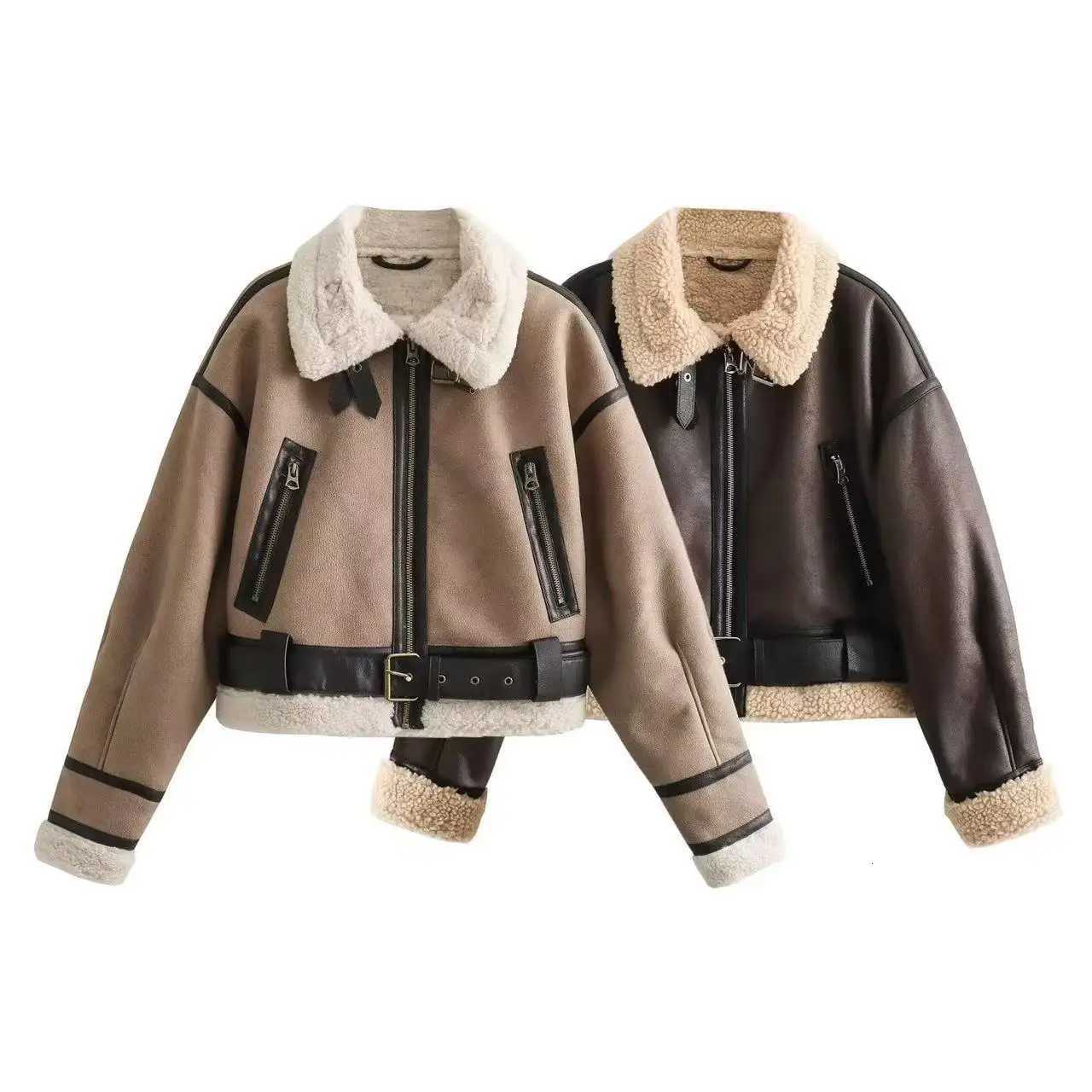Pu Jackets Women Faux Leather Short Coats Autumn Winter Thicken Warm Turn Down Collar Zipper Outerwear Moto Biker Streetwear C260921