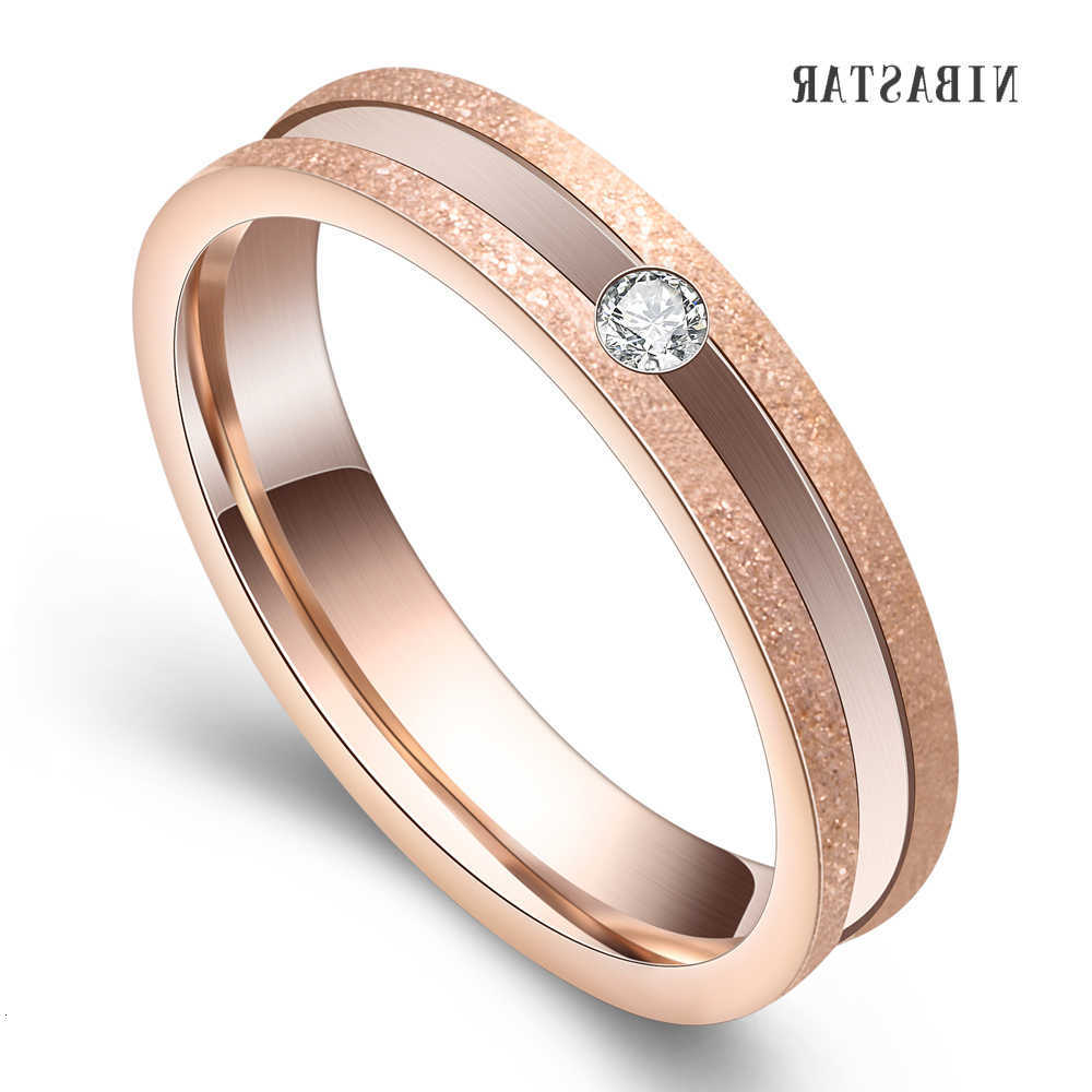 Rings Valentines Band Gift Rose Gold-Color Stainless Steel 4mm Fine Pave Setting Cubic Zircon Wedding Rings Size 6-9T260922