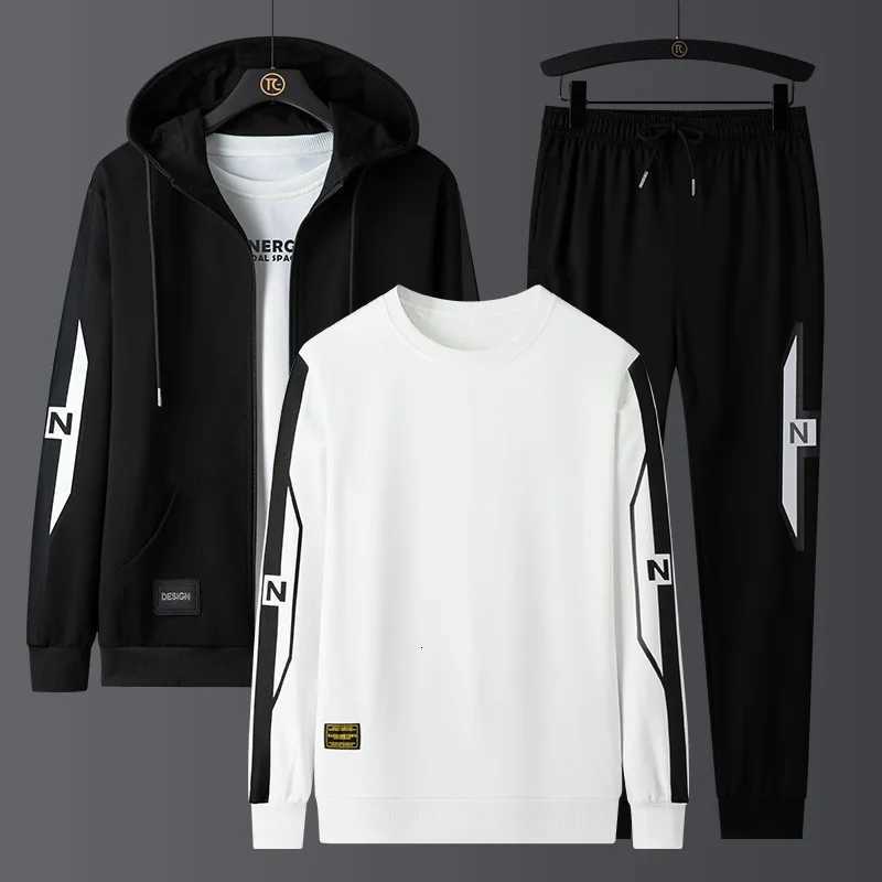 Size Men's Tracksuits Big Men's Sports Suit Three Piece Hoodie Long Pants Long Sleeves Autumn and Winter Loose Fashion Casual Sportswear 2