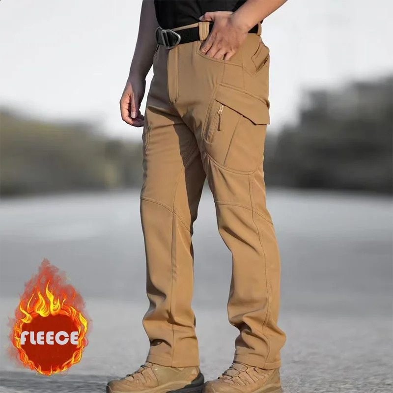Men Winter Autumn Fleece Waterproof Cargo Pants Hiking Camping Softshell Climbing Casual Warm Tactical Military Combat Trousers 260921