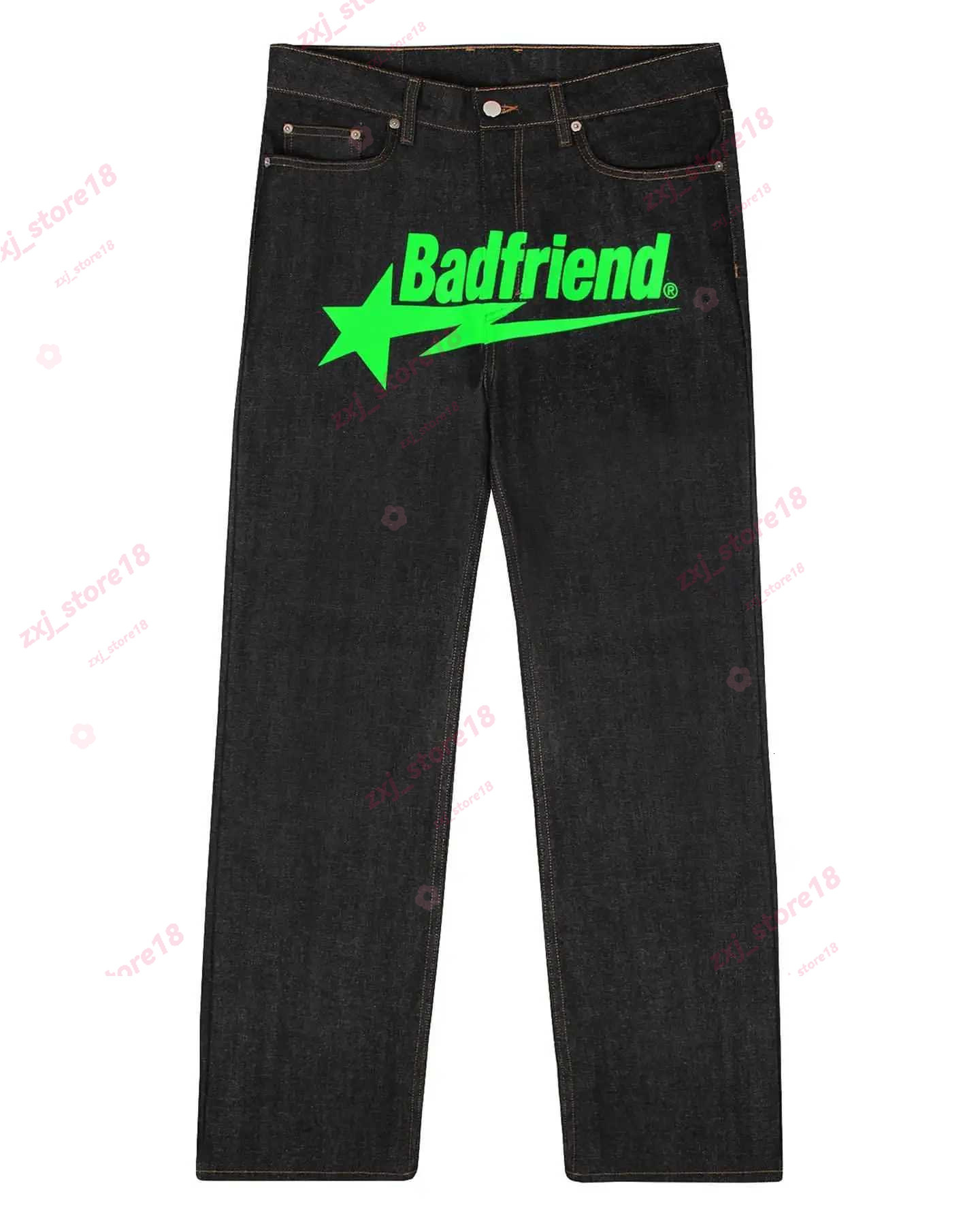Bad Friend Men's Jeans Y2k Jeans Bad Friend Letters Printed Pants Designer Hip Hop Bags Black Denim Pants Shin Harajuku Punk Rock Wide Leg Trou