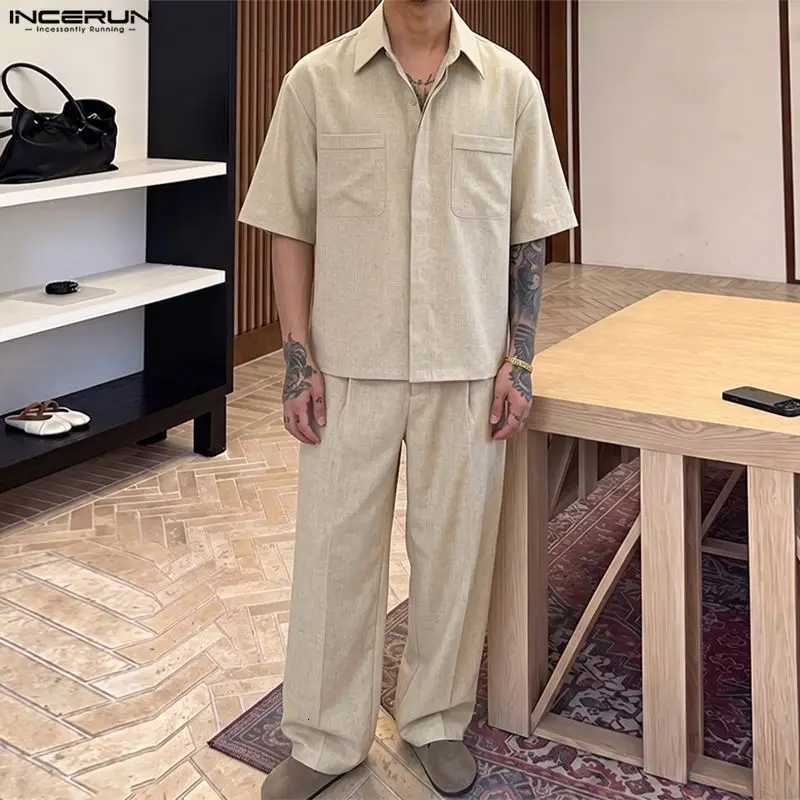 Sets Men's Men's Tracksuits Solid Lapel Short SLeeve Shirt Pants Two Piece Sets Streetwear Loose Casual Men Matching Sets Tracksuits 2026
