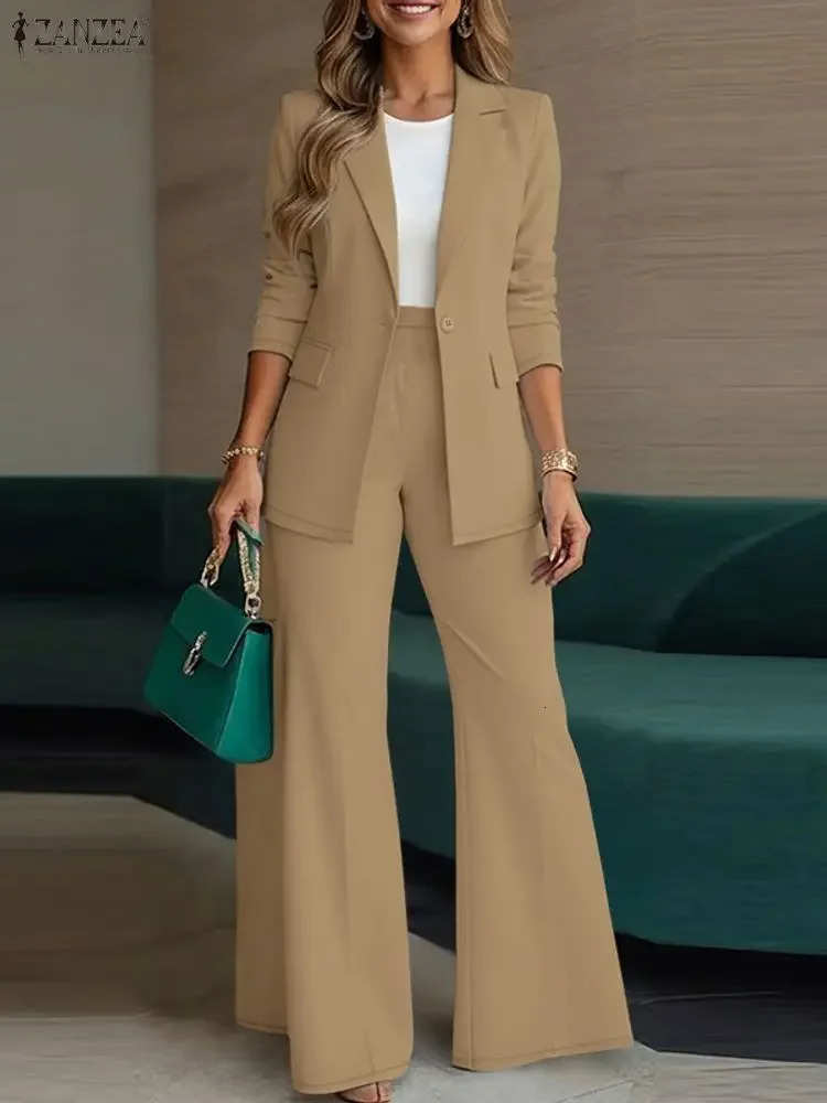 ZANZEA 2026 Spring Autumn Women Outfits Office 2 Piece Sets Elegant Long Sleeve Blazer Pant Sets Fashion Solid OL Work Tracksuit 260920