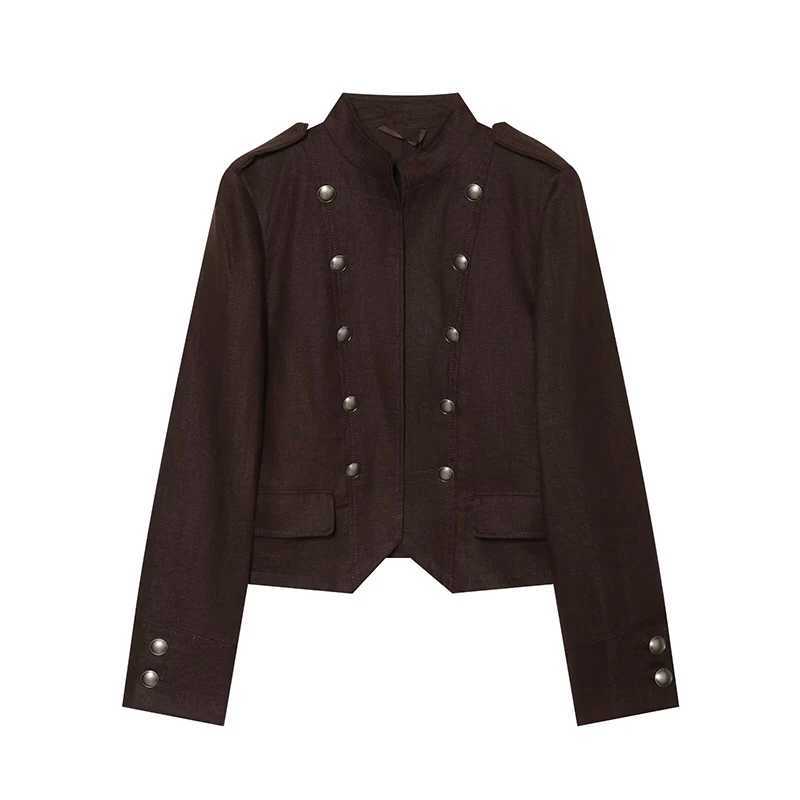 Women's Jackets YENKYE Ladies Retro Military Crop Jacket Stand Neck Shoulder Epaulets Long Sleeve Slim Short Coat for Autumn Daily Commute C260