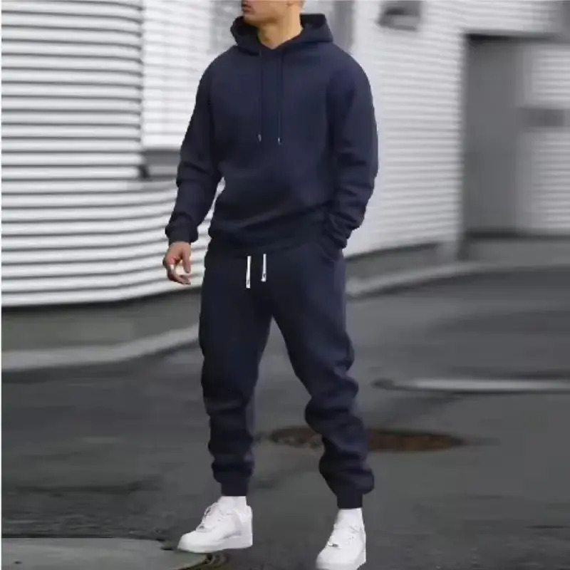 2025 Men's Autumn and Winter Solid Color Hoodiepants Two-piece Set Fashionable Casual Sports Set Size S-3XL Men's Tracksuit 260921