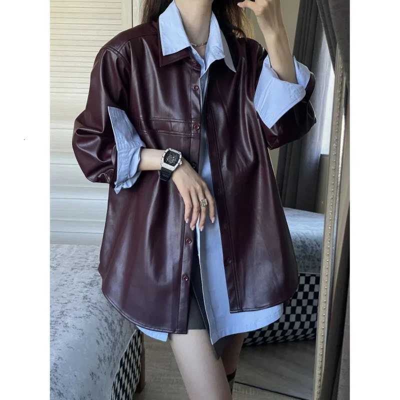 Faux Women's Leather Leather TFETTERS Brand Grape Purple Leather Jacket Women 2024 New Autumn and Winter Fashion Solid Color Coat Women Vintage
