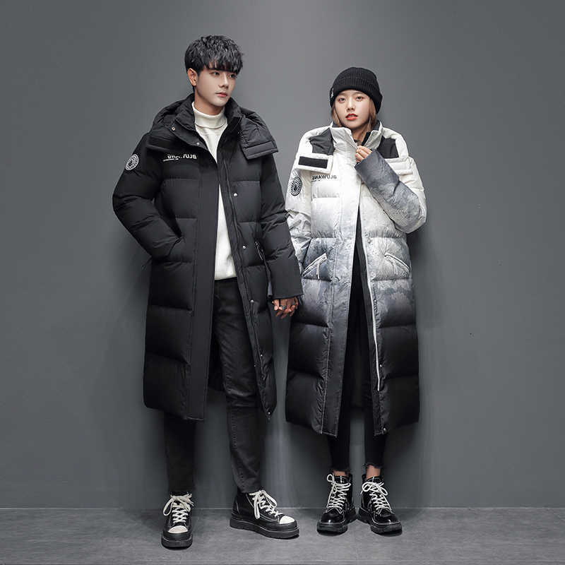 White Men's Winter Down Parkas Duck Down Hooded Long Parkas Men Thick Warm Jacket CoatsCasual Warm Padded Puffer Jackets Male Windbreak Outerwe