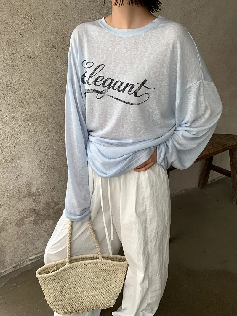 Spring and summer women's casual letter printed round neck long sleeved loose T-shirt 260921