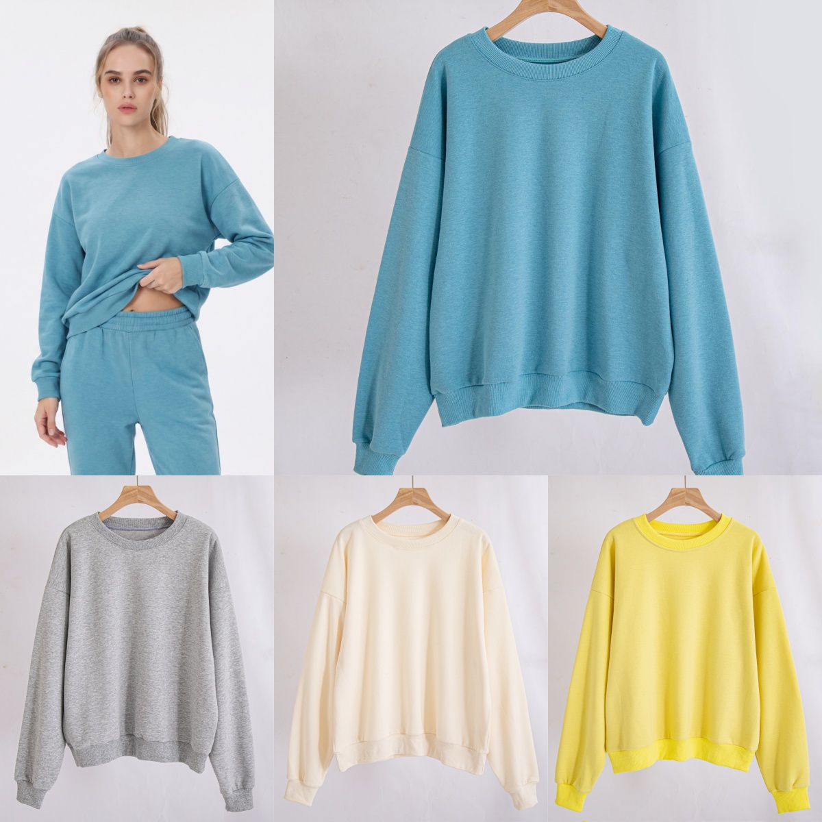 UU-L6543 Femmes mode Plus polaire pull haut décontracté chaud cachemire couleur unie pull ample sauvage col rond à manches longues sweats
