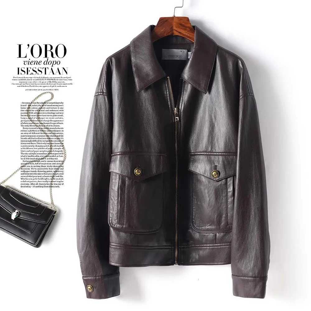 Split New Women Leather Jacket Spring Autumn Fashion Turn-down Collar Long Sleeve Casual Jacket Loose Daily Short Leather Coat C260921