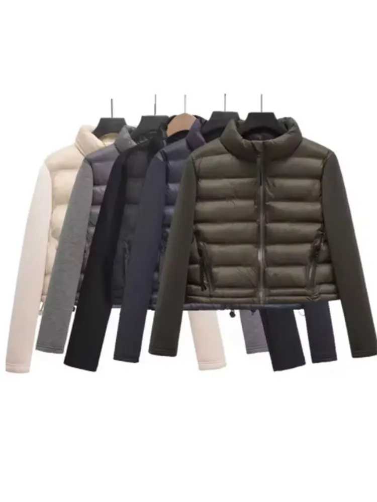 Women's Jackets 2024 Autumn Winter Women's Fashion Solid Color Patchwork Jacket Coat Vintage Standing Lapel Women's Chic Cotton Coat