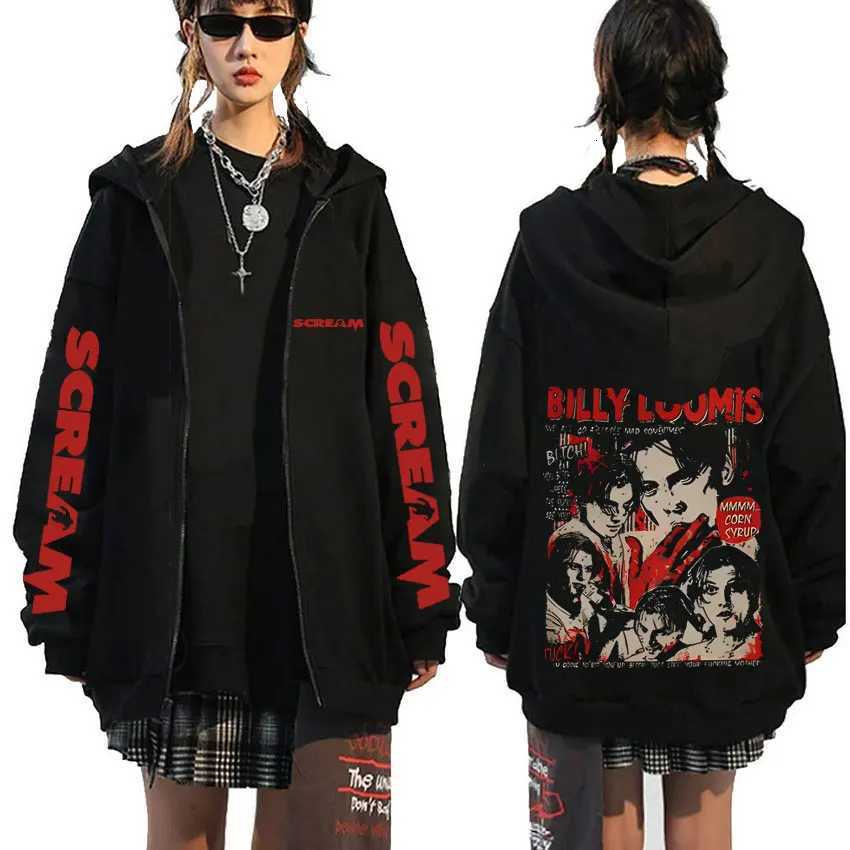 Horror Men's 90s Hoodies Sweatshirts Movie Scream Zipper Hoodie Billy Loomis We All Go A Little Mad Billy Zip Up Jacket Men Classic Vintage Zip