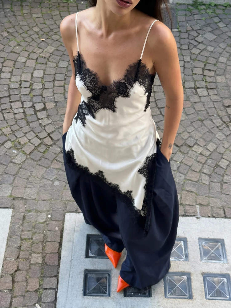 HH Women Summer Elegant Satin Lace Strap Mini Dress Chic Asymmetry Sexy Backless Slim Solid Dress 2026 Summer Party Beach Wear 260918